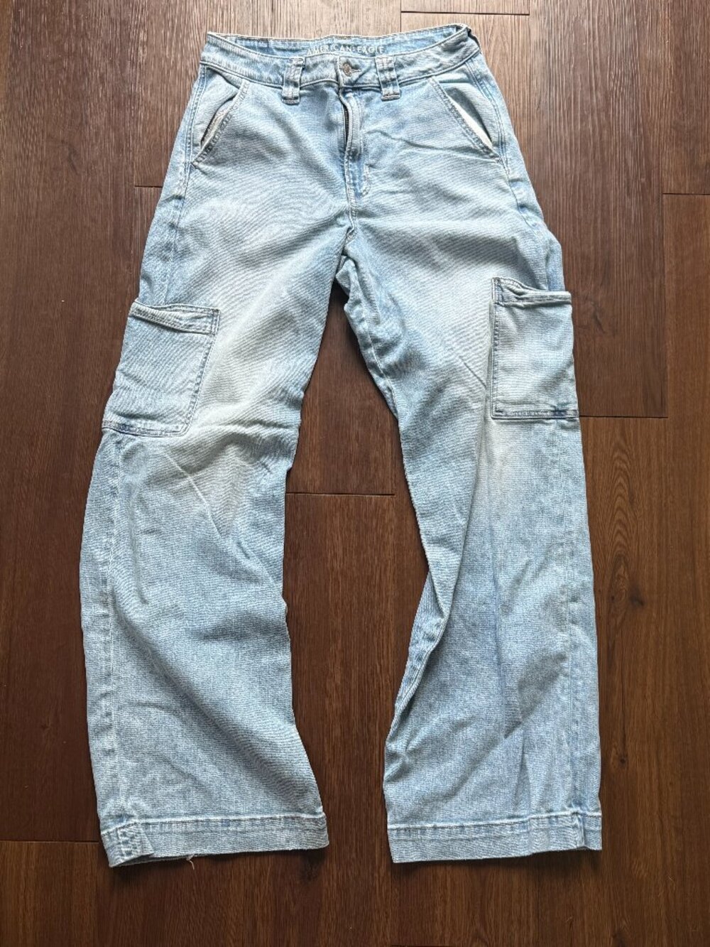 American Eagle Baggy Wide Leg Cargo Jeans Y2K Grunge Skater Size 8L 3812